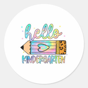 Pegatina Redonda Ck To School Hello Kindergarten Leopard Tie Dye Pe