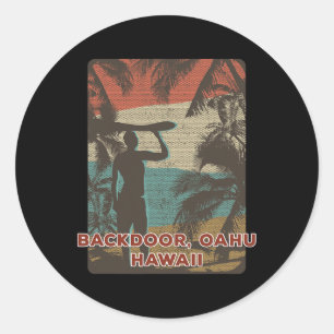 Pegatina Redonda Ckdoor Oahu Hawaii Vintage Surfing Playa Coco T