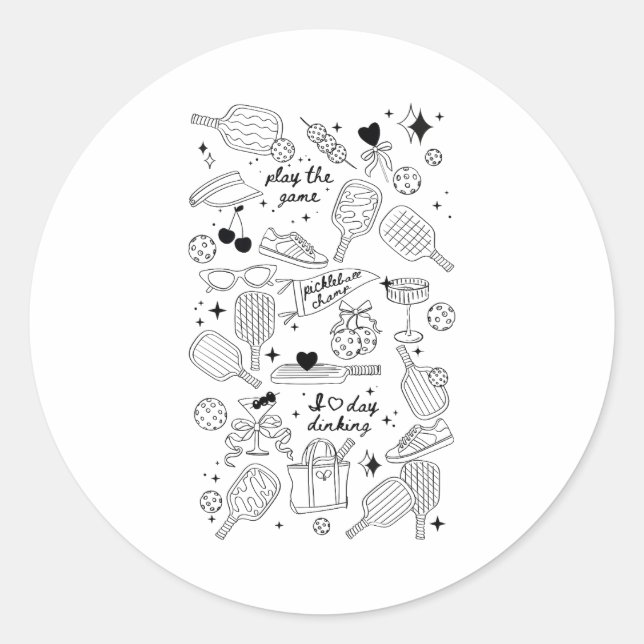 Pegatina Redonda Ckleball Doodles In Black On Beige Retro Comfort C (Anverso)