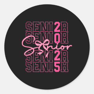 Pegatina Redonda Cl De 2025 Coquette Bow Senior 2025 Graduation Gir