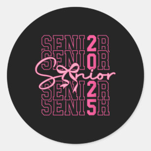 Pegatina Redonda Cl De 2025 Coquette Bow Senior 2025 Graduation Gir