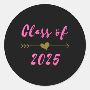 Pegatina Redonda Cl De Graduación De 2025 Senior Cute Pink Arrow Bo