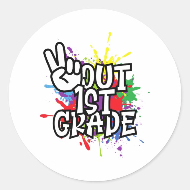 Pegatina Redonda Cl De Primer Grado De 2023 - Feliz Último Día (Anverso)