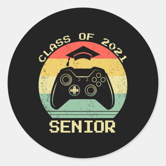 Pegatina Redonda Cl Of 2021 Cute Graduation Gift Video Game Gamer 1 (Anverso)