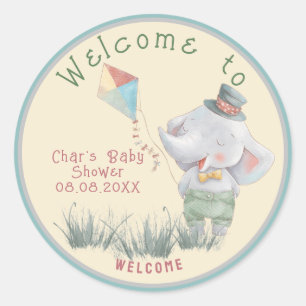 Pegatina Redonda Cla de Baby Shower personalizada para animales de 