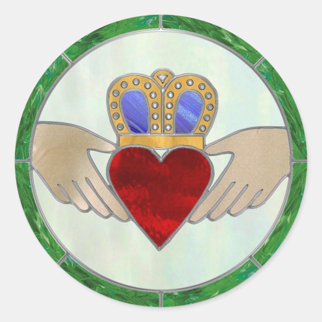 Pegatina Redonda Claddagh irlandés (Anverso)