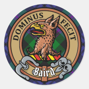 Pegatina Redonda Clan Baird Escudo sobre Tartán