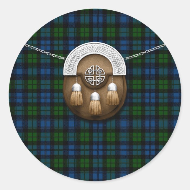 Pegatina Redonda Clan Campbell Military Tartan Y Sporran (Anverso)