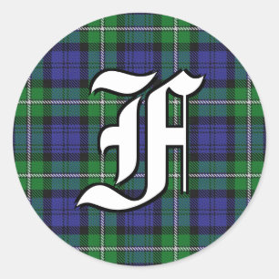 Pegatina Redonda Clan clásico Forbes Tartan Monogram