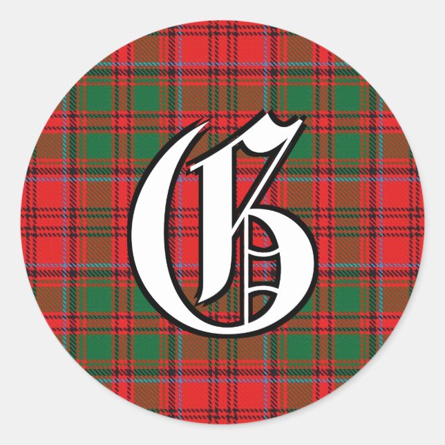 Pegatina Redonda Clan clásico Grant Tartan Monogram (Anverso)