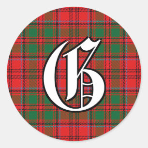 Pegatina Redonda Clan clásico Grant Tartan Monogram