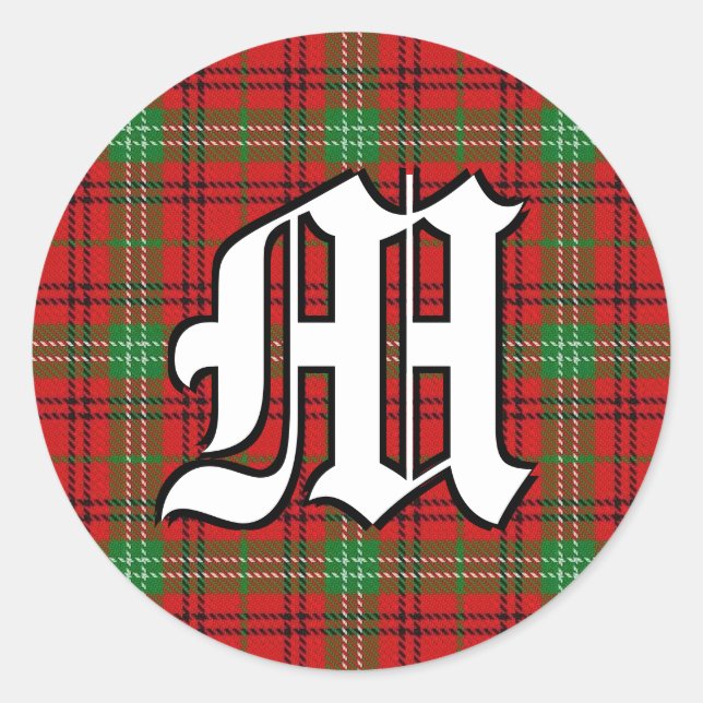 Pegatina Redonda Clan clásico Morrison Tartan Monogram (Anverso)