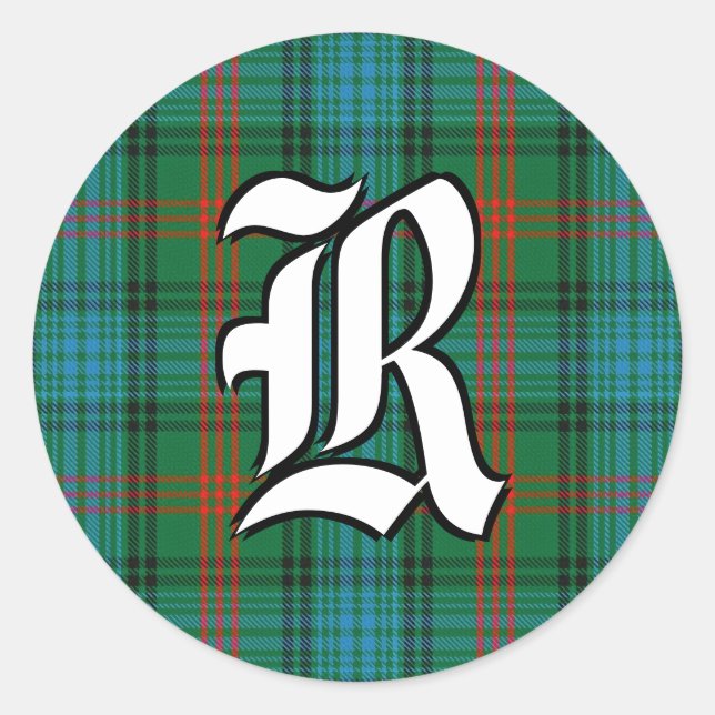 Pegatina Redonda Clan clásico Ross Tartan Monogram (Anverso)