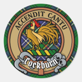 Pegatina Redonda Clan Cockburn Escudo sobre Tartán