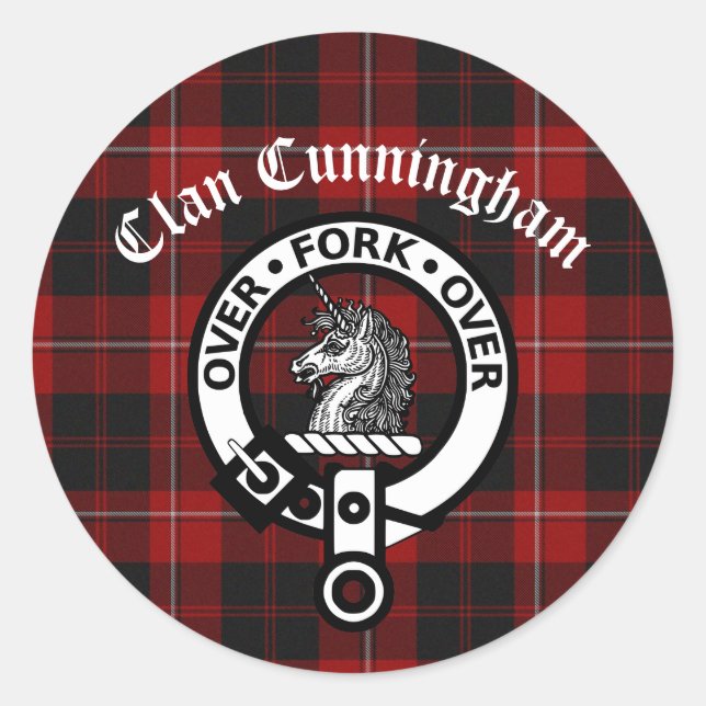 Pegatina Redonda Clan Cunningham Badge & Tartan (Anverso)