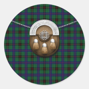 Pegatina Redonda Clan Davidson Tartan Y Sporran