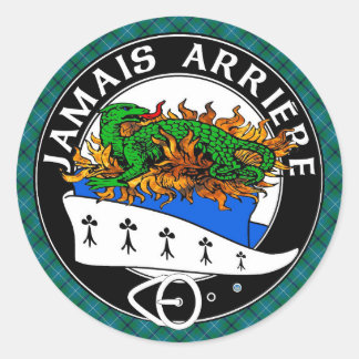 Pegatina Redonda Clan Douglas Escudo con moderno Douglas Tartán