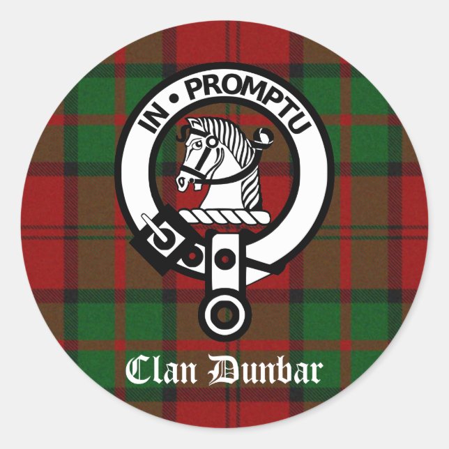 Pegatina Redonda Clan Dunbar Tartan & Escudo Badge (Anverso)