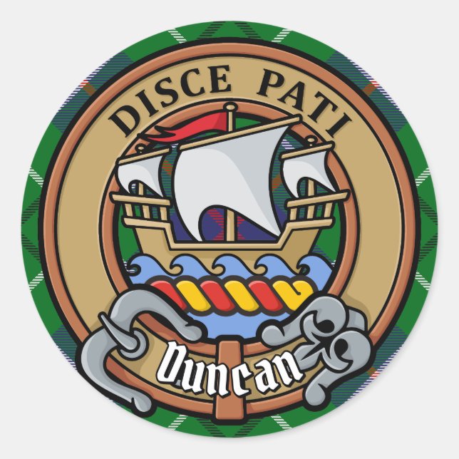 Pegatina Redonda Clan Duncan Crest over Tartan (Anverso)