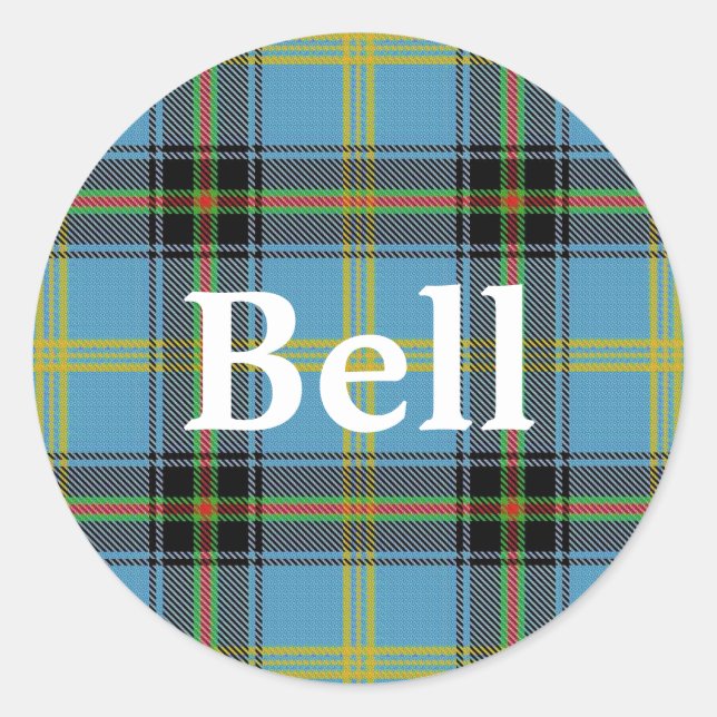 Pegatina Redonda Clan escocés Bell Tartan Plaid (Anverso)
