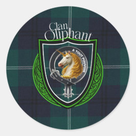 Pegatina Redonda Clan escocés Oliphant Tartán y Escudo