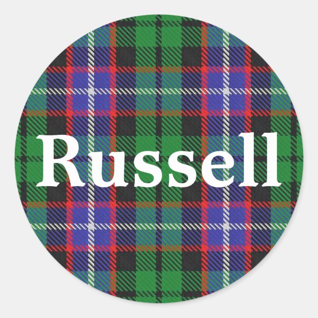 Pegatina Redonda Clan escocés Russell Tartan Plaid (Anverso)