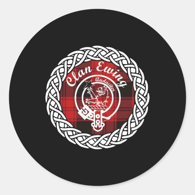 Pegatina Redonda Clan Ewing Apellido Apellido Scottish Tan Escudo (Anverso)