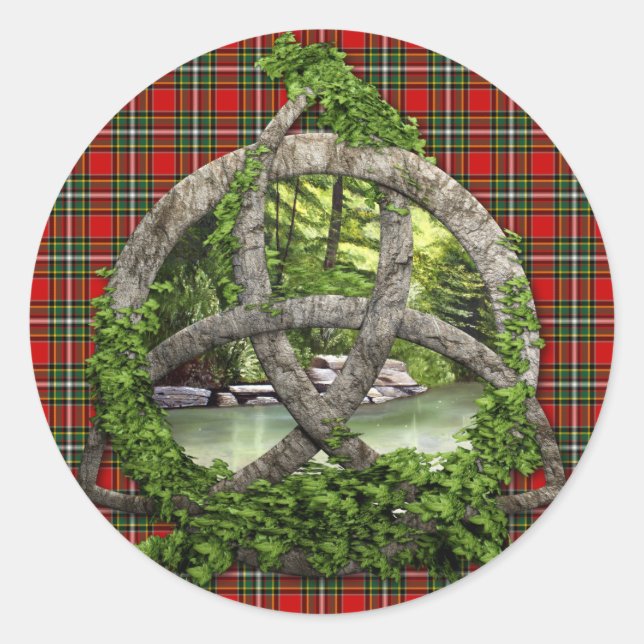 Pegatina Redonda Clan Gillespie Tartan Celtic Trinity (Anverso)