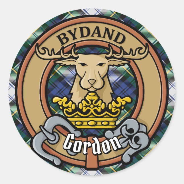 Pegatina Redonda Clan Gordon Escudo por Vestir Tartán (Anverso)