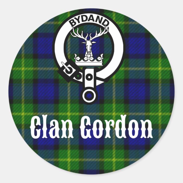 Pegatina Redonda Clan Gordon Tartan Escudo (Anverso)
