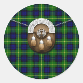 Pegatina Redonda Clan Gordon Tartan Y Sporran