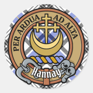 Pegatina Redonda Clan Hannay Escudo sobre Tartán
