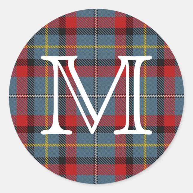 Pegatina Redonda Clan Irlandés MacNamara Tartan Con Monograma (Anverso)