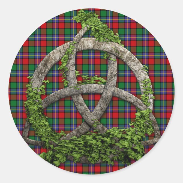 Pegatina Redonda Clan Kilgore Tartan Celtic Trinity (Anverso)