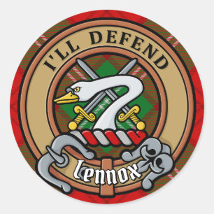 Pegatina Redonda Clan Lennox Escudo sobre Tartán