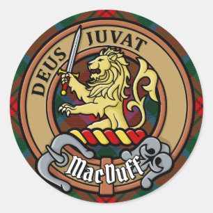 Pegatina Redonda Clan MacDuff Escudo sobre Tartán