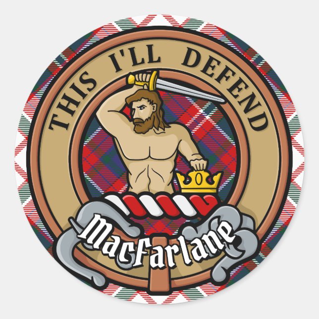 Pegatina Redonda Clan MacFarlane Escudo por Vestir Tartán (Anverso)