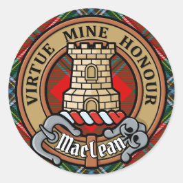 Pegatina Redonda Clan MacLean Escudo sobre Tartán