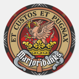 Pegatina Redonda Clan Marjoribanks Escudo sobre Tartán