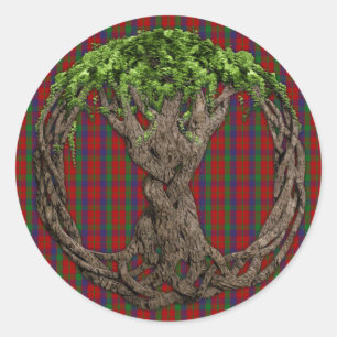 Pegatina Redonda Clan Robertson Tartán Y Árbol Celta De La Vida