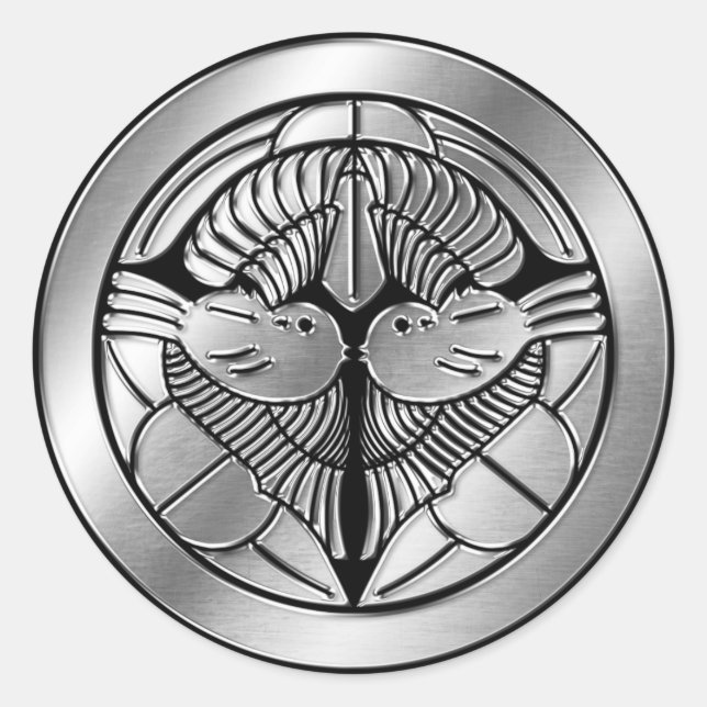 Pegatina Redonda Clan Uesugi Kamon Silver Chrome (Anverso)