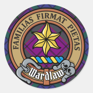 Pegatina Redonda Clan Wardlaw Escudo sobre Tartán