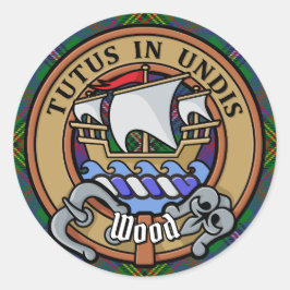 Pegatina Redonda Clan Wood Escudo sobre Tartán