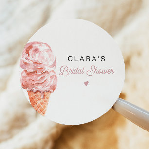 Pegatina Redonda CLARA Retro Helado Blush Favor de Despedida de Sol