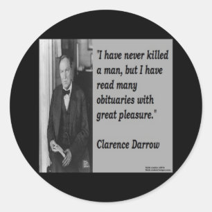 Pegatina Redonda Clarence Darrow & Cita de Obituario
