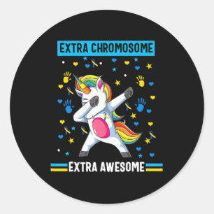 Pegatina Redonda Claridad del síndrome de Down de Unicorn e