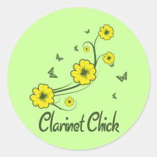 Pegatina Redonda Clarinet Chick