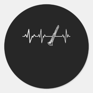 Pegatina Redonda Clarinet Heartbeat Classic Clarinetist Gift Idea