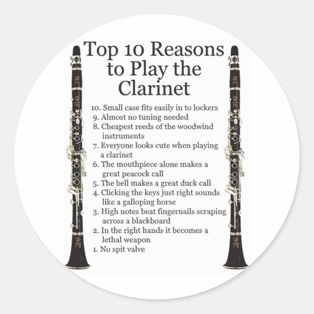 Pegatina Redonda Clarinet Top 10 (Anverso)