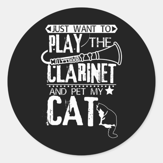 Pegatina Redonda Clarinet Y Cat (Anverso)